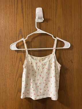 Marshalls Cream Ribbed Tank Top with Orange Floral Print